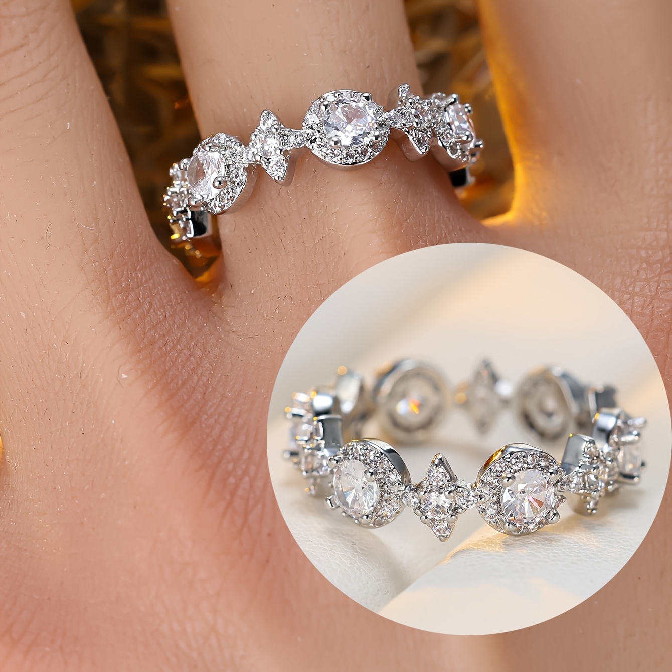 Women's Light Luxury Starburst Wide Ring for Banquet Accessory